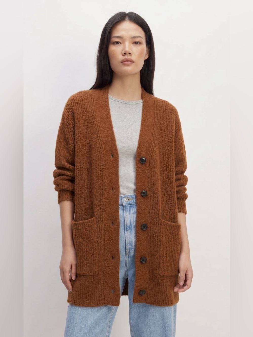 Everlane The Oversized Alpaca Pocket Cardigan in Brown , XS